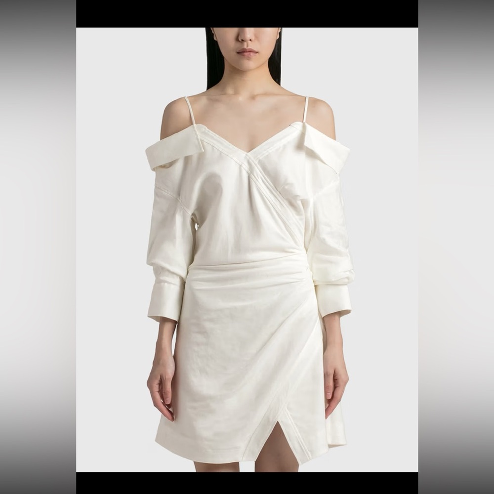 JONATHAN SIMKHAI
 Monrow Draped Texture Off Shoulder Mini Shirt Dress NWOT